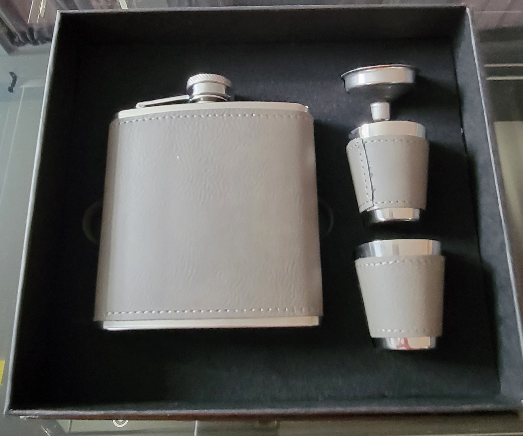 Gray Personalized Flask & Shot Set