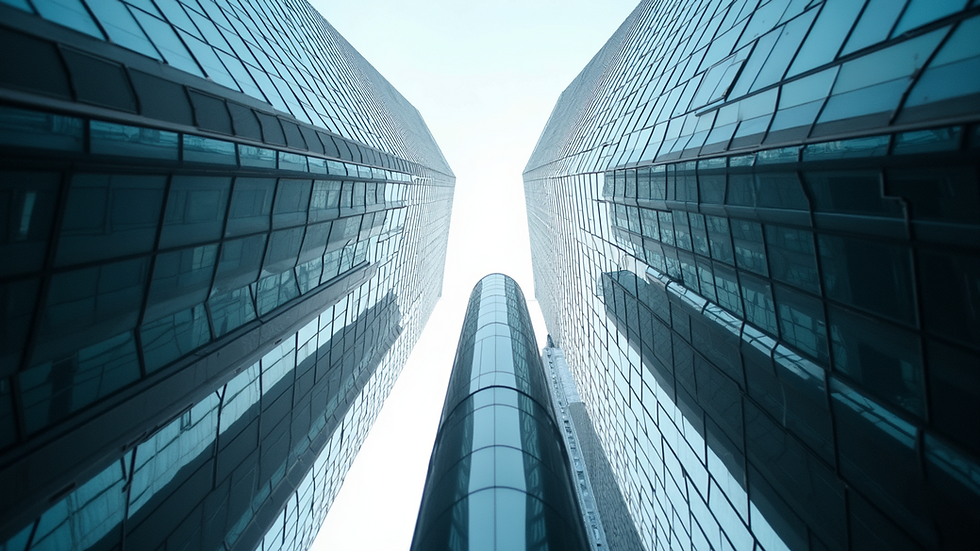 Eye-level view of a tall skyscraper with visible tuned mass damper equipment near the top