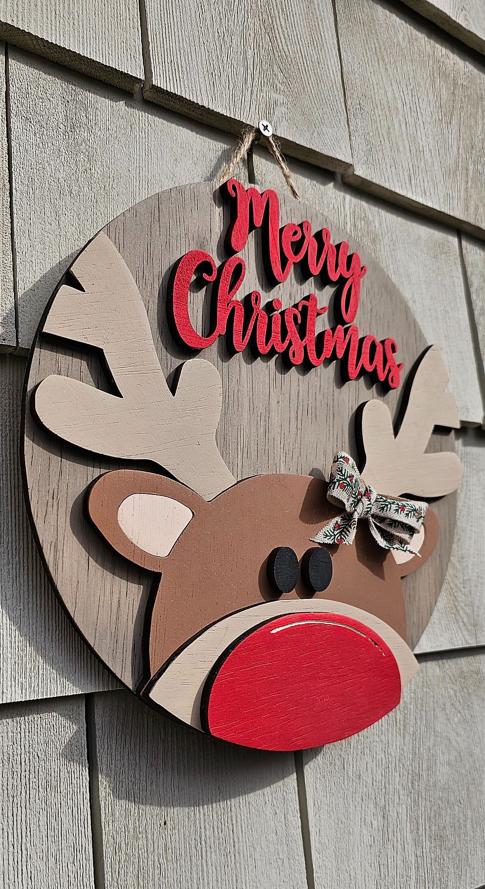 Thumbnail: 10" Reindeer Ornament with "Merry Christmas" | Hand Painted Holiday Decoration w