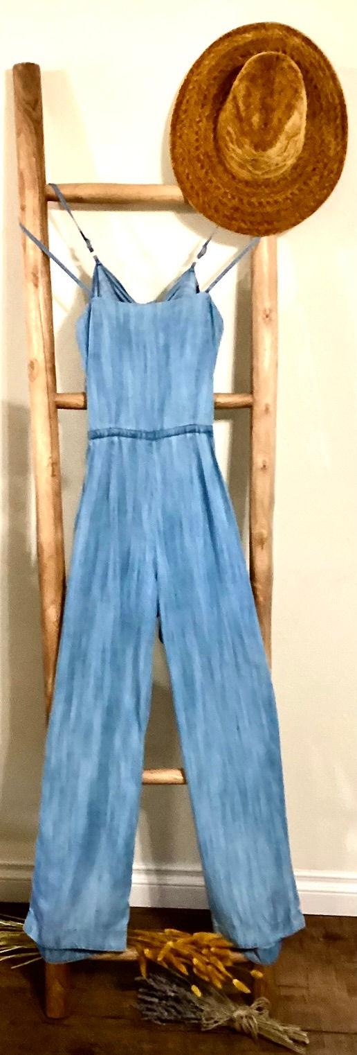 Thumbnail: Wide Leg Tencel Denim Jumpsuit