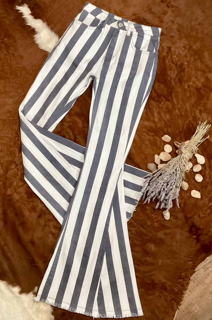 Thumbnail: Grey Stripe Western Denim Flare