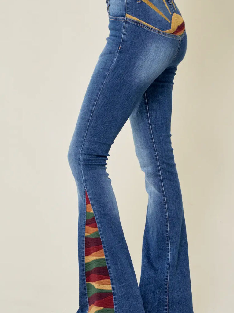 Thumbnail: Midtone Sunrise Embroidered Flare Jeans