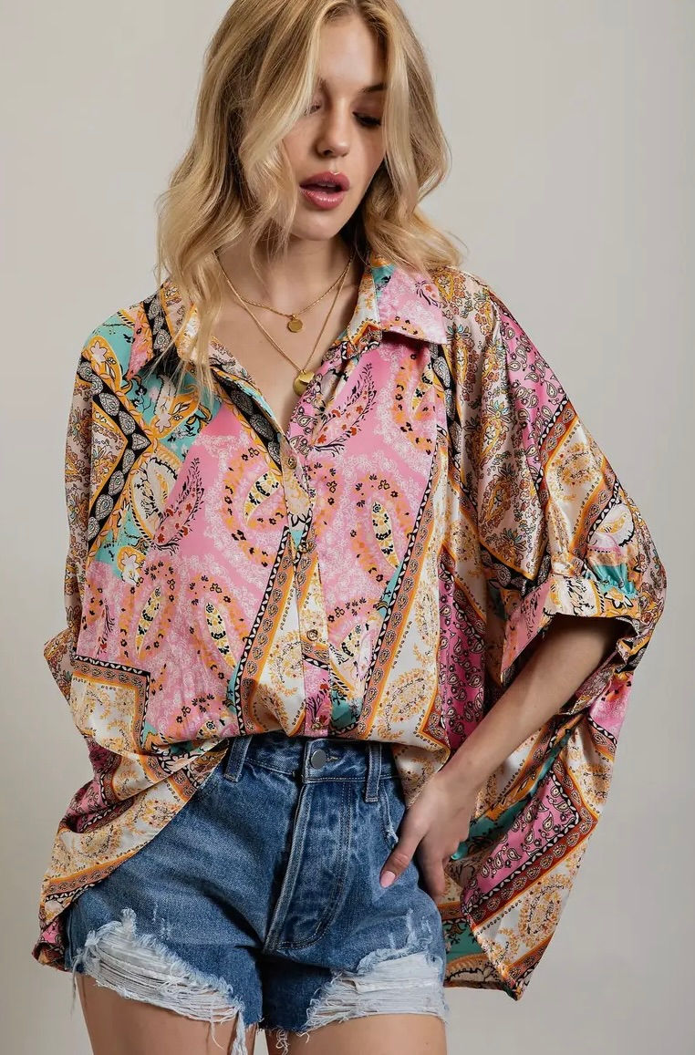 Thumbnail: Light Satin Print Button Down Shirt