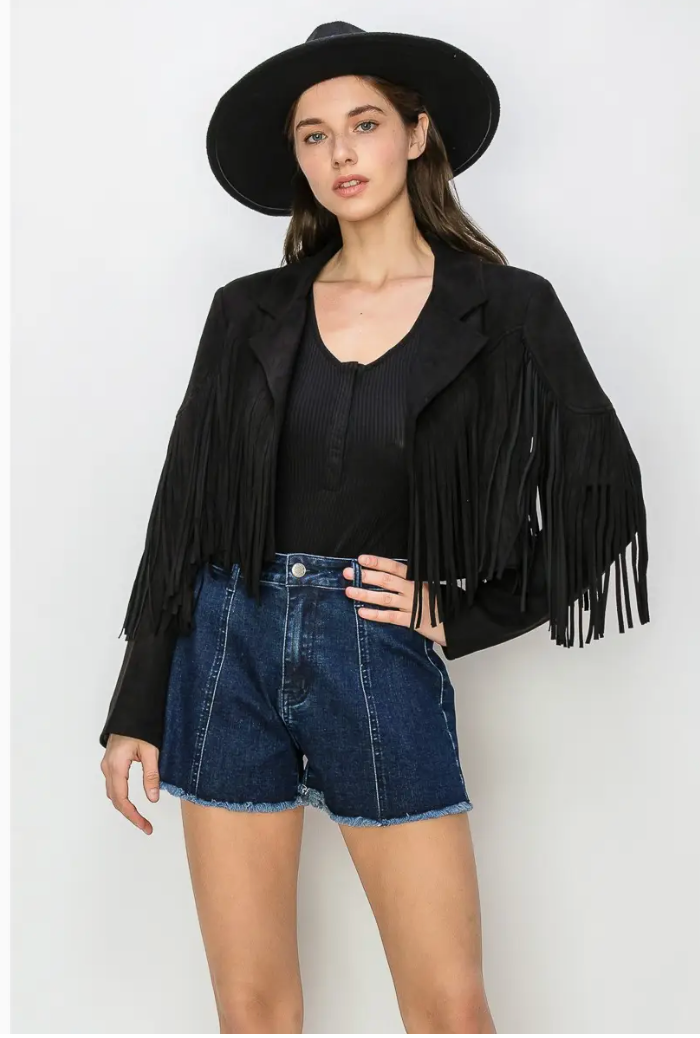 Thumbnail: Boho Fringed Faux Suede Jacket