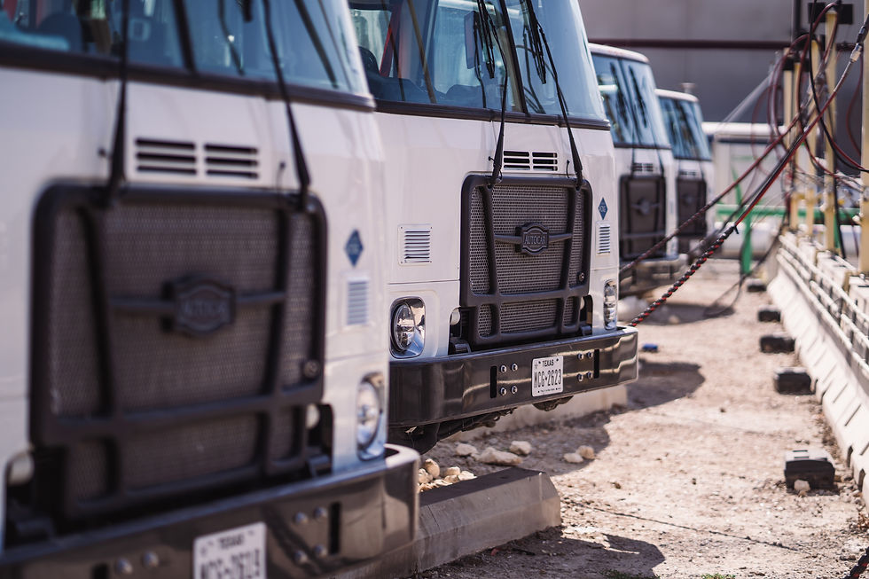 Fleet of trucks parked in line