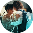 Mother with daughter in a backpack heading to school
