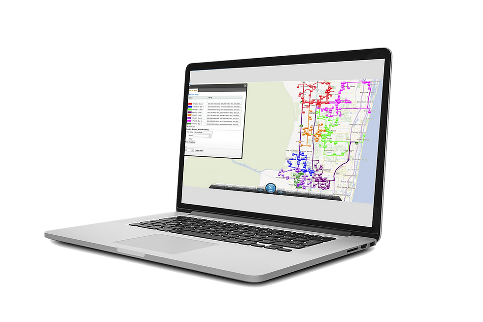 Laptop showing Univerus Routing route optimization software.
