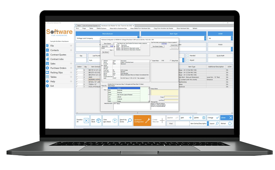 Laptop showing Software for Hardware hardware configuration screen