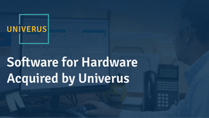 Text reads "Software for Hardware Acquired by Univerus" with Univerus logo on background of man using software.