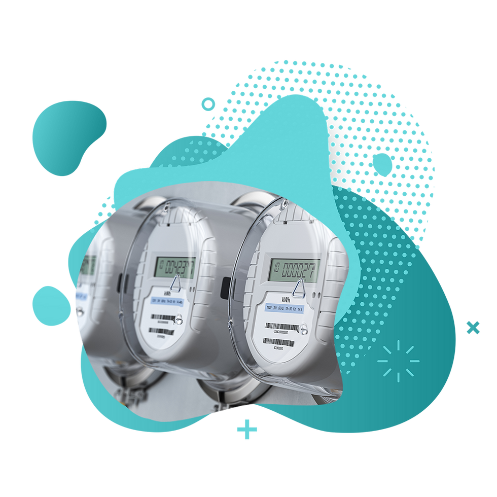 Bubbles graphic with photo of energy meters