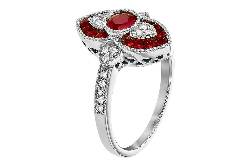 Thumbnail: Vintage Inspired 14 Kt. White Gold, Ruby & Diamond Ring