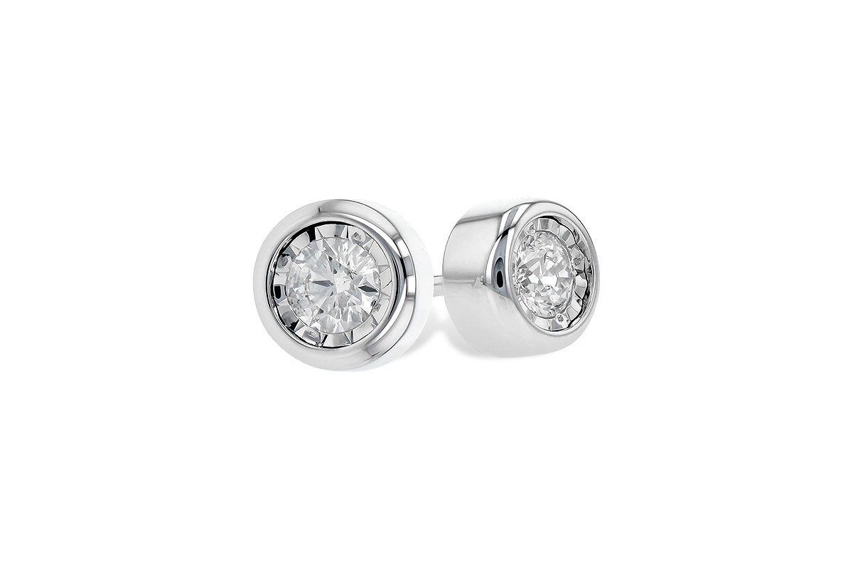 14 Kt. White Gold & Diamond Bezel Set Stud Earrings