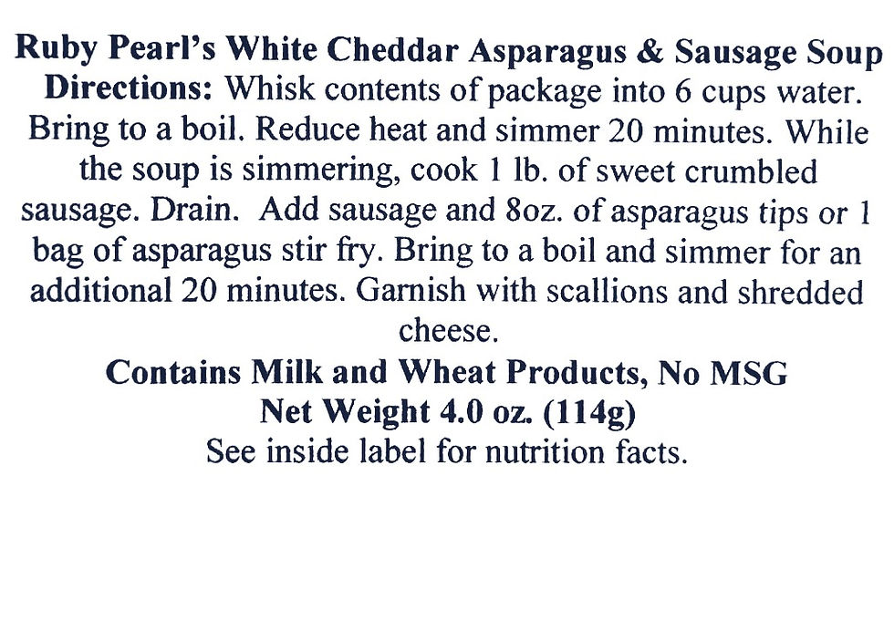 Thumbnail: Ruby Pearl's White Cheddar Asparagus & Sausage Soup