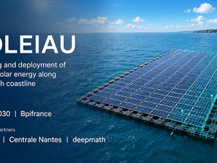 SOLEIAU coastal floating solar project combining physical testing, digital-twin modelling and deployment along the French coastline, supported by France 2030 and Bpifrance