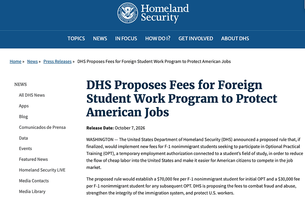 DHS Proposes Fees for Foreign Student Work Program to Protect American Jobs | Homeland Security