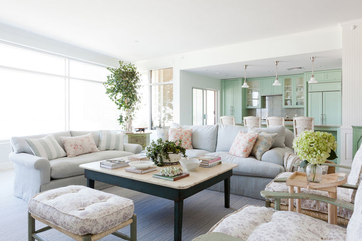 Farmhouse Living Room Condo with painted furniture