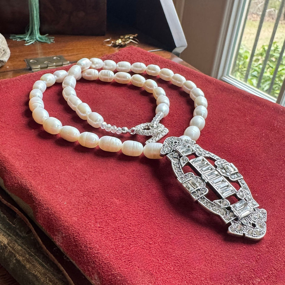 Thumbnail: Pearl and Rhinestone Necklace Art Deco Pendant Freshwater Pearls