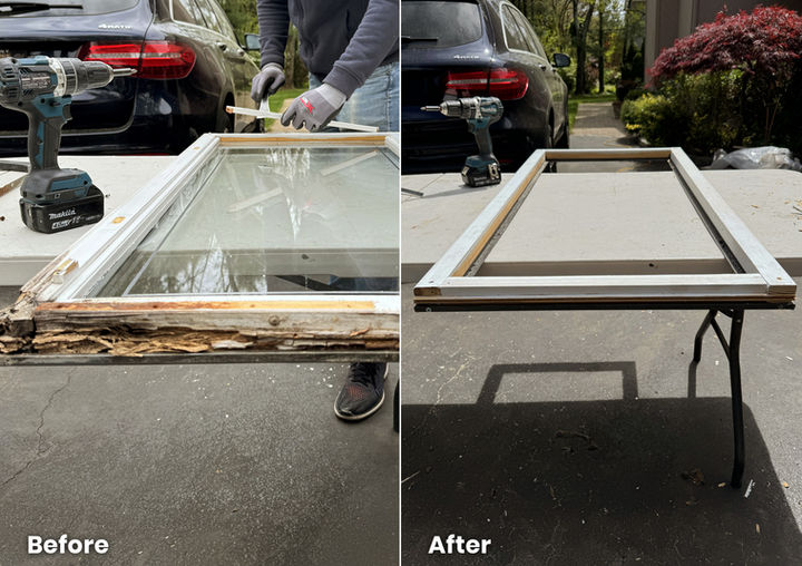 Replacing and rebuilding a rotten frame. Rotten window. Repair.