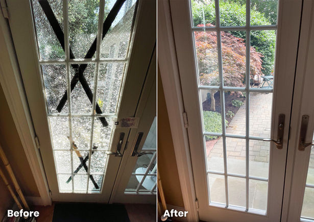 Doot glass replacement. Broken glass. Door repair. Before and after.