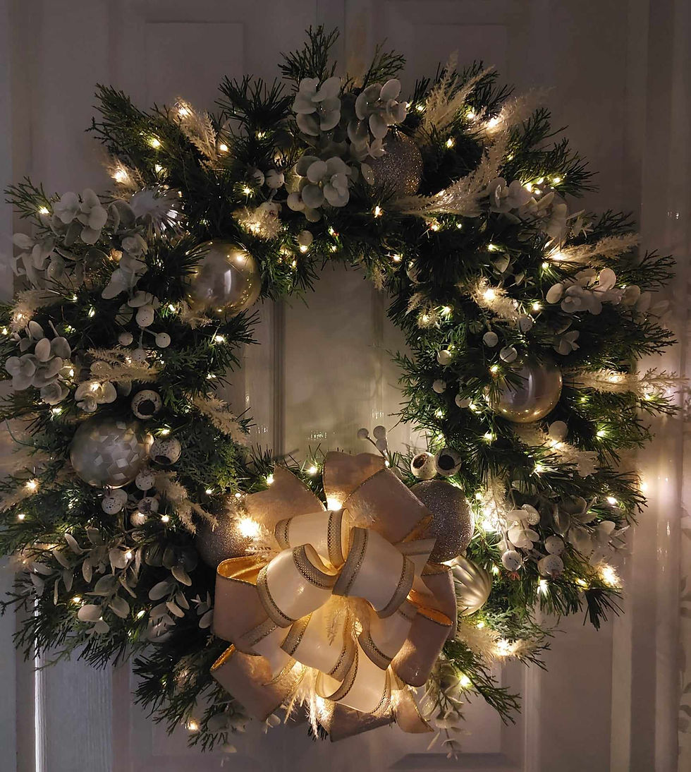 SOLD OUT Large 26 inch Christmas Wreath, Gold Accents, Pre-lit