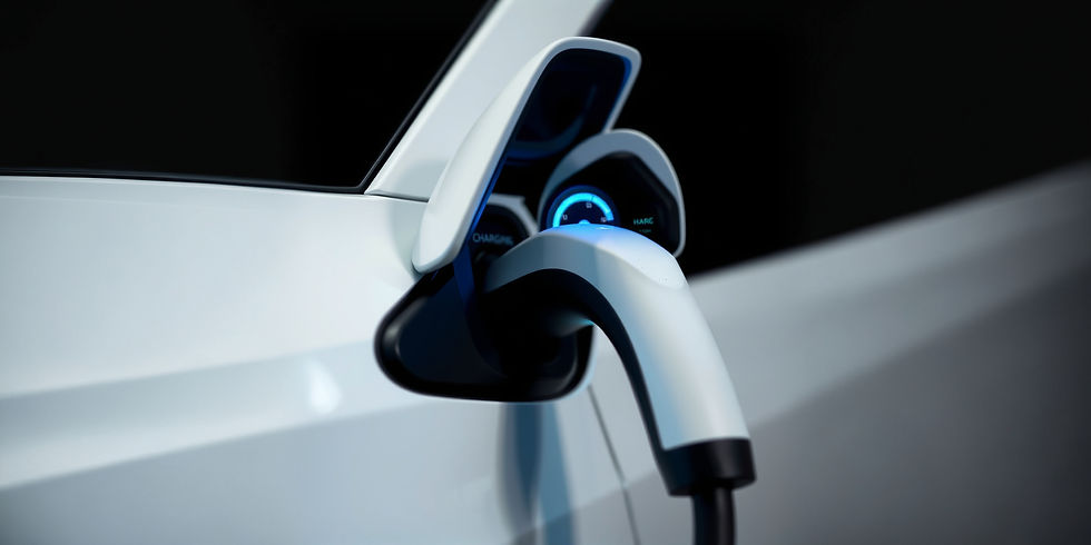 Macro photography, extreme close-up shot of a high-tech EV charger connector plugged into