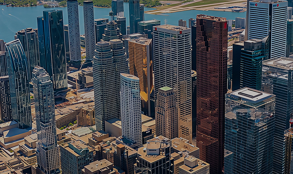 Aerial skyline view of downtown Toronto Canada and Scotia Plaza Tower daytime