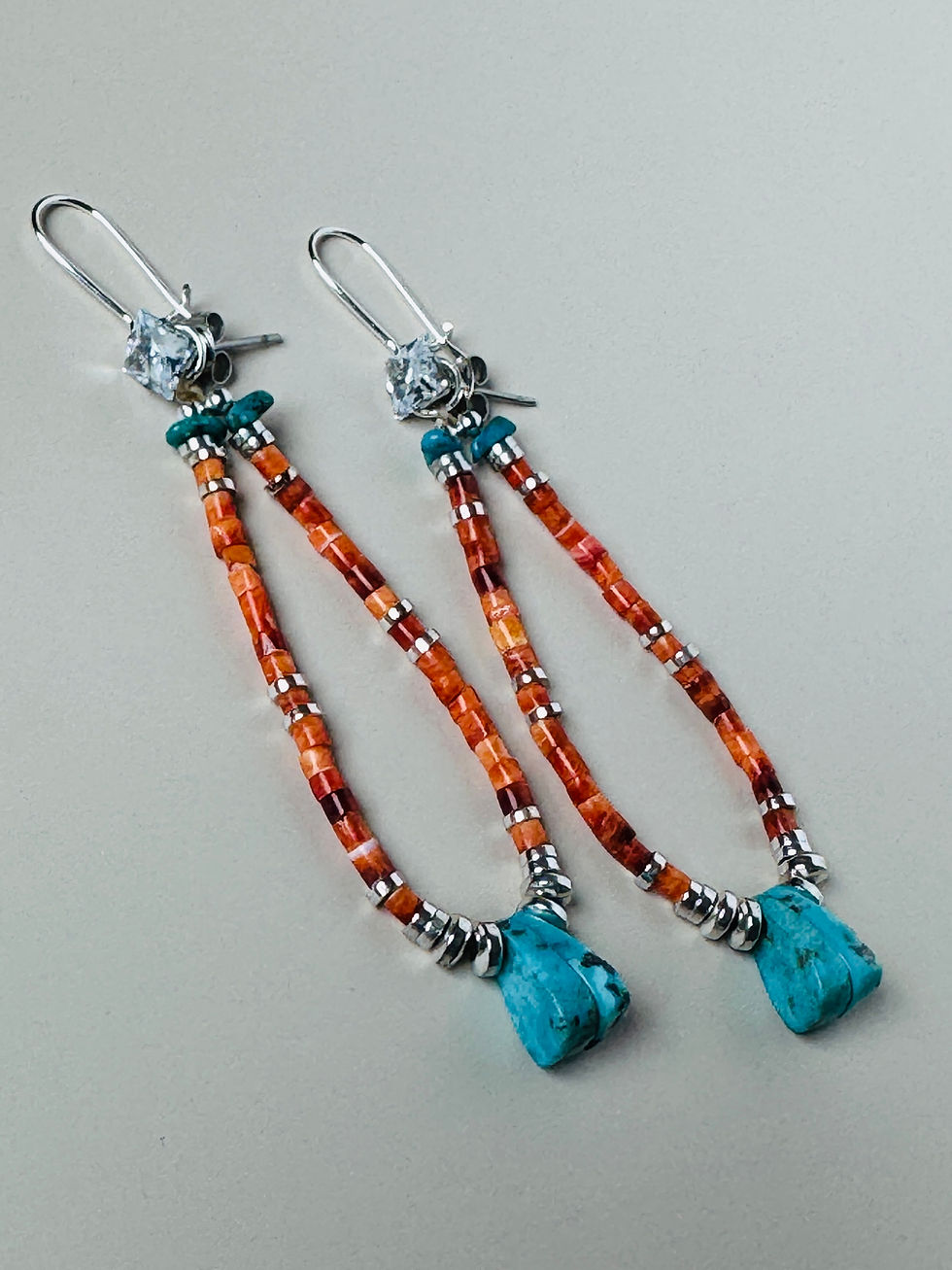Thumbnail: Orange Spiny Oyster and Turquoise Earrings with Studs