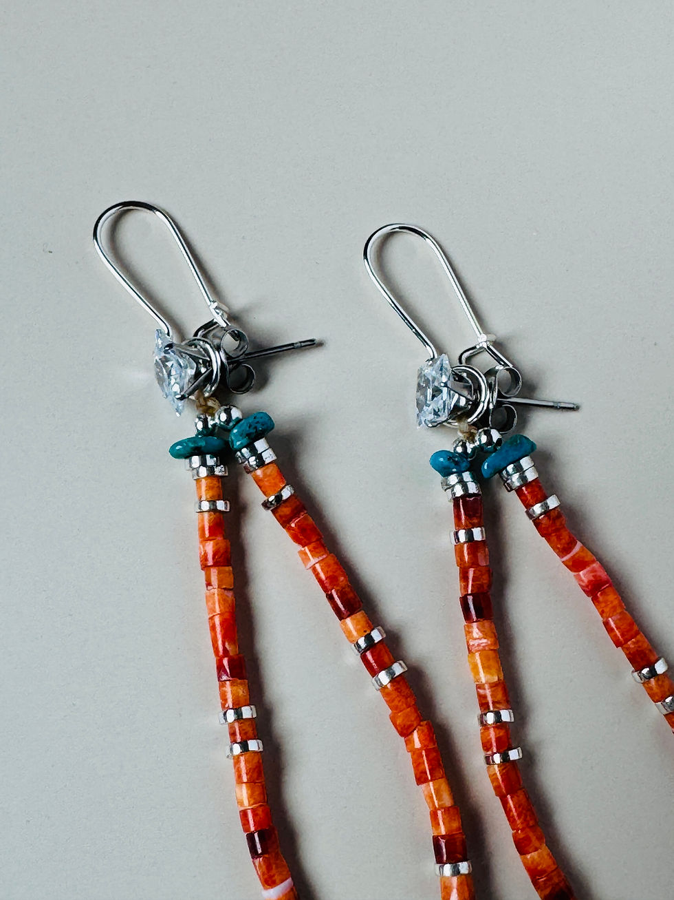 Thumbnail: Orange Spiny Oyster and Turquoise Earrings with Studs