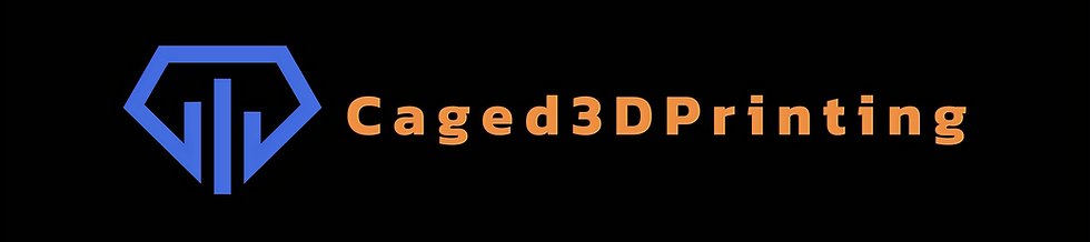 Caged3DPrinting logo: blue gem icon and company name