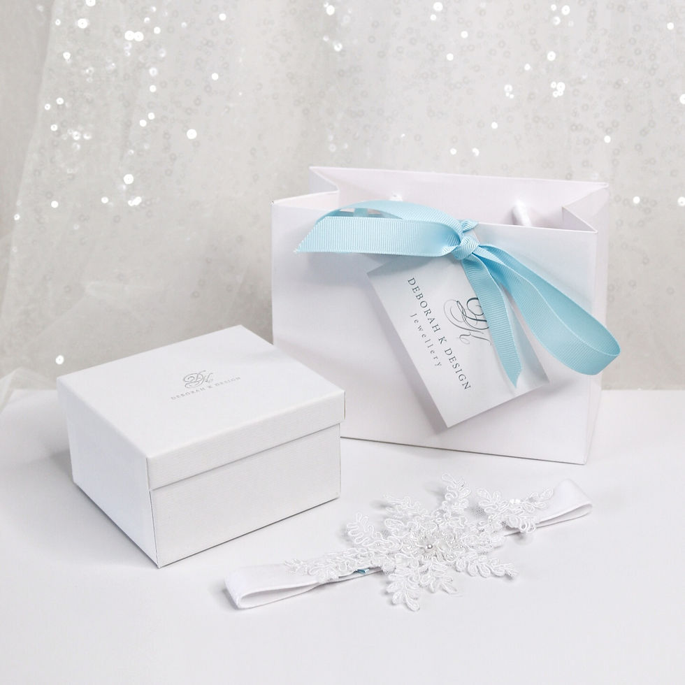 Flat lace bridal garter finely embellished with tiny seed beads and a tiny blue ribbon bow