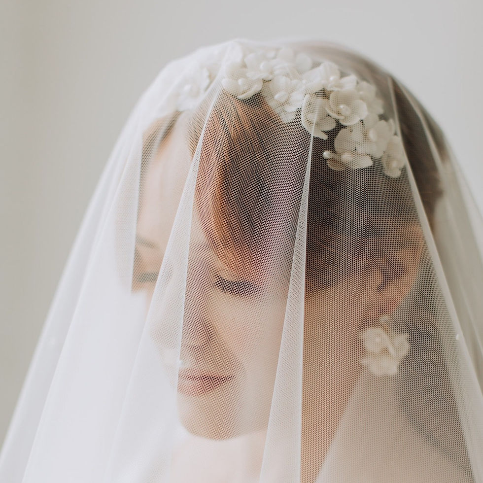 Thumbnail: Gold plated headband embellished with ivory clay flowers and ivory pearls.