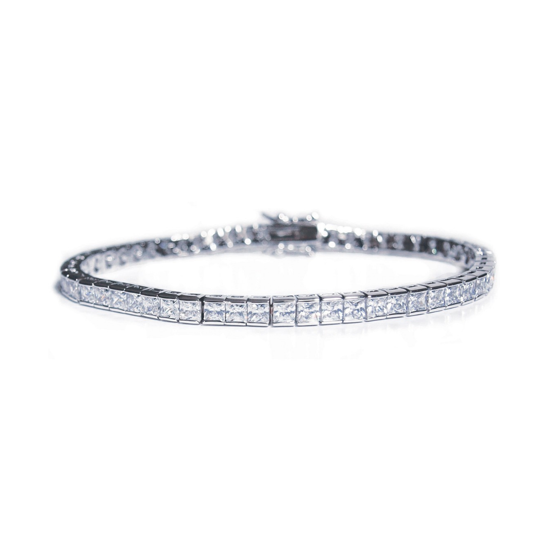 Silver bridal tennis bracelet with surround set square cut stones