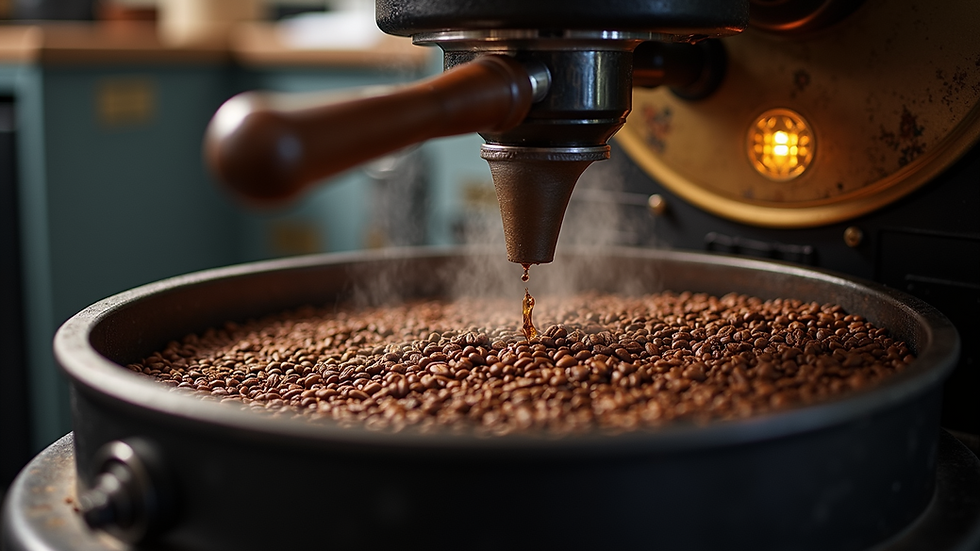 High angle view of a coffee roasting machine in action