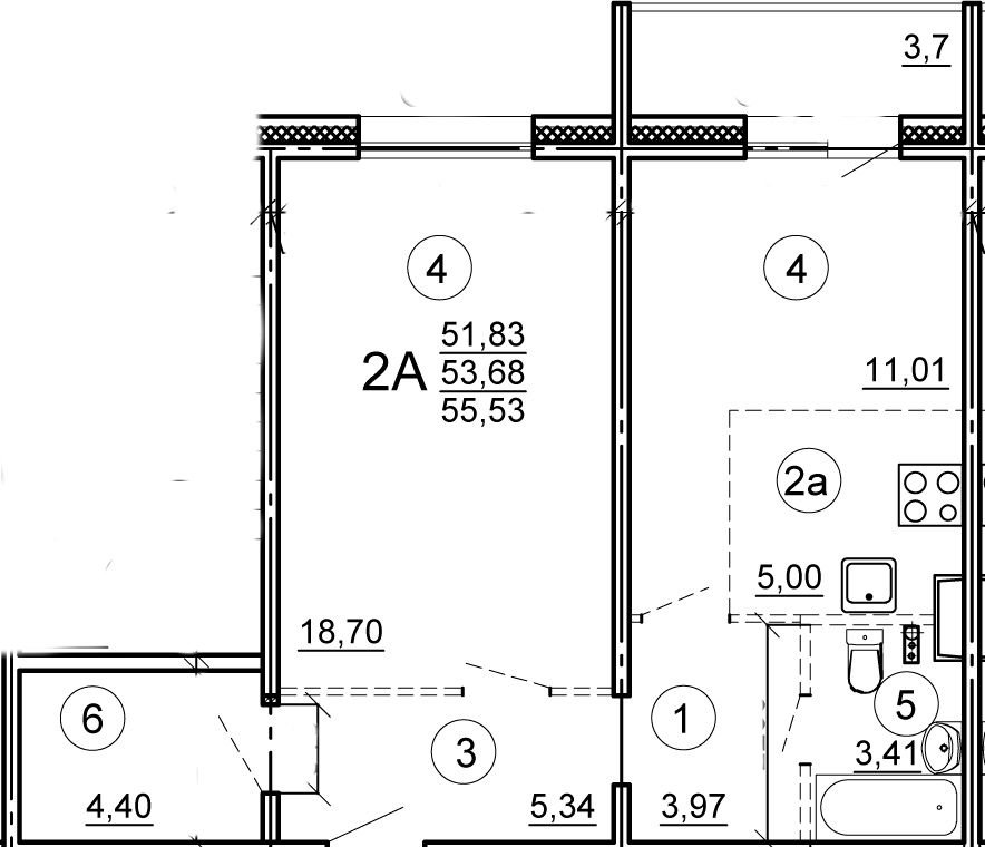 Миниатюра: 2-ком.кв.55,53кв.м. ЖК Волга Лайф д.56