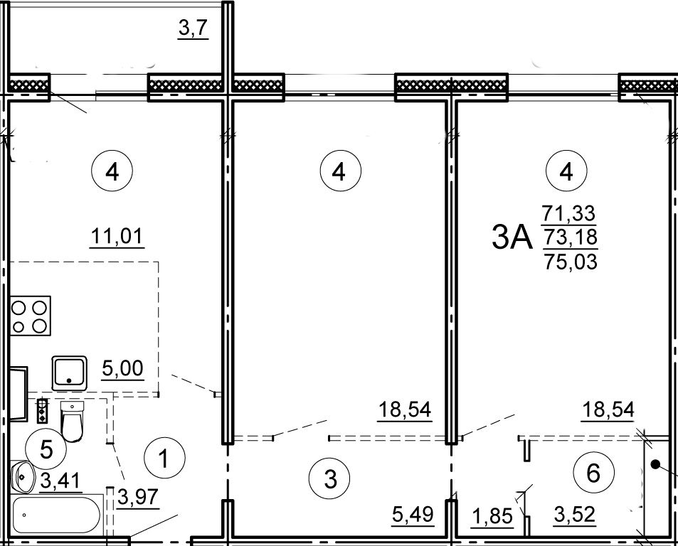 Миниатюра: 3-ком.кв.75,03кв.м.ЖК Волга Лайф д.56