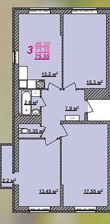 Миниатюра: 3-комн.кв. 75,5кв.м. ЖК Новый город