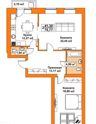 Миниатюра: 2-к кв 75,7 кв.м., ул.Спартака д.40