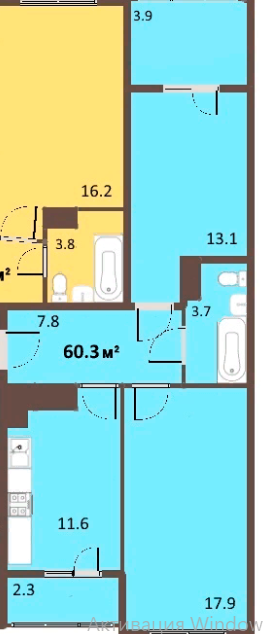 Миниатюра: 2-ком.кв 60,3 кв.м. ЖК Янтарный город