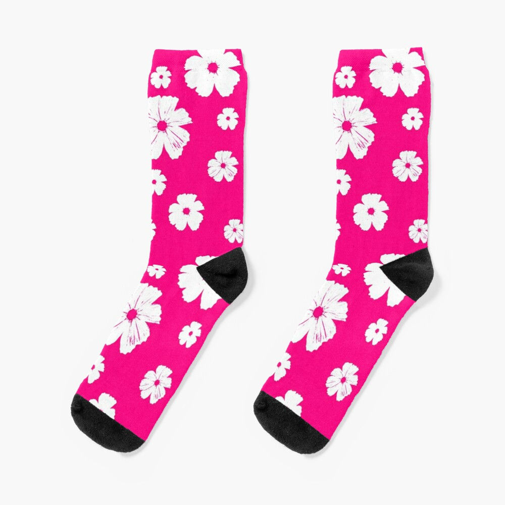 Retro Flowers - Hot Pink - Socks