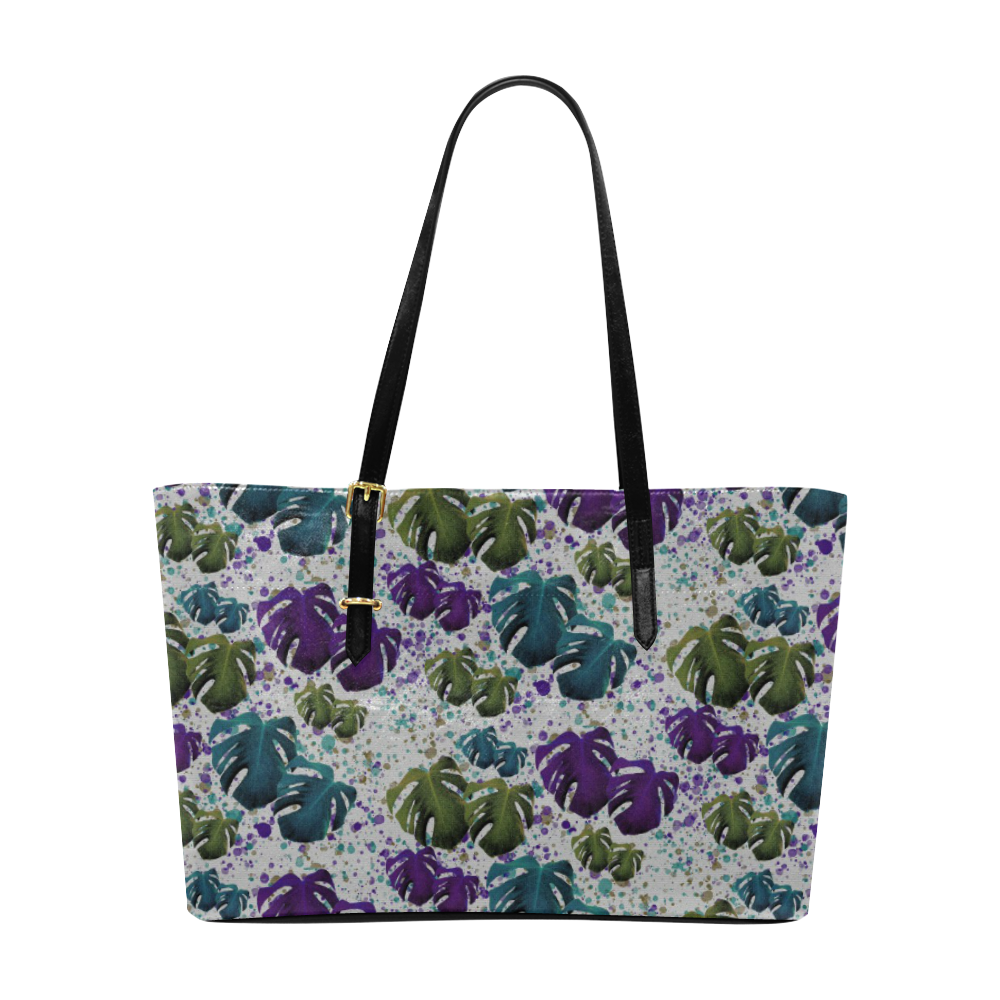 Monstera Teal / Purple - Large Tote Bag