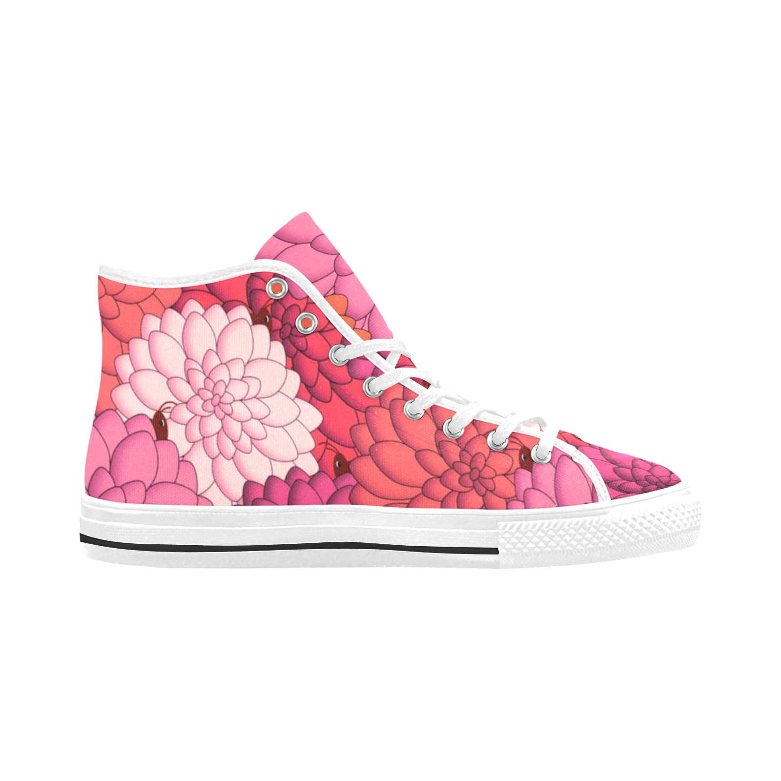 Seasons - Summer Dahlias & Grasshoppers - Women's High Top Canvas Sneakers
