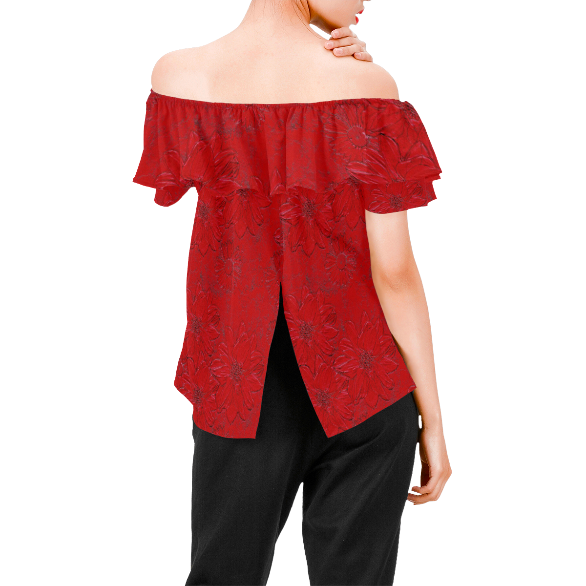 Red Embossed Floral - Women's Chiffon Blouse