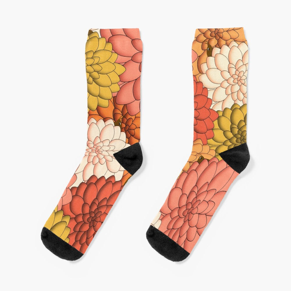 Seasons - Autumn Dahlias & Grasshoppers - Socks