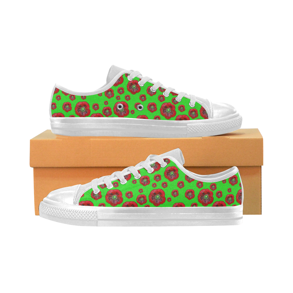 Poppies Green/Red - Women's Canvas Sneakers