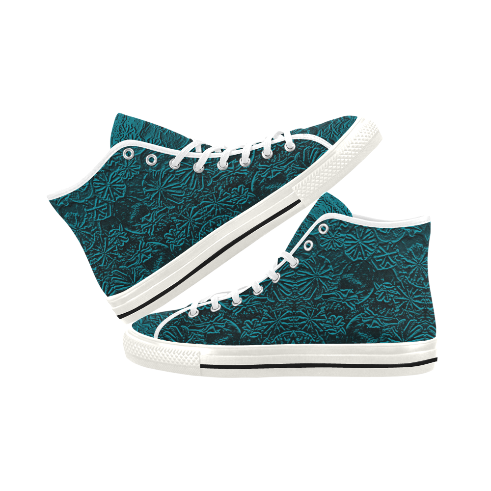 Metallic Poppies Teal - Women's High Top Canvas Sneakers