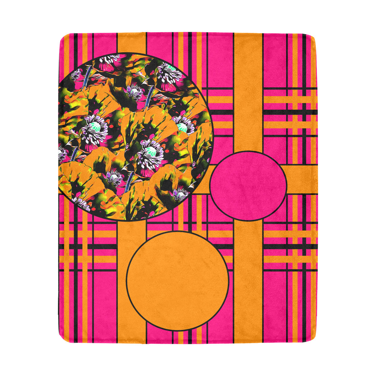 Tartan Poppies - Orange/Pink - Blanket