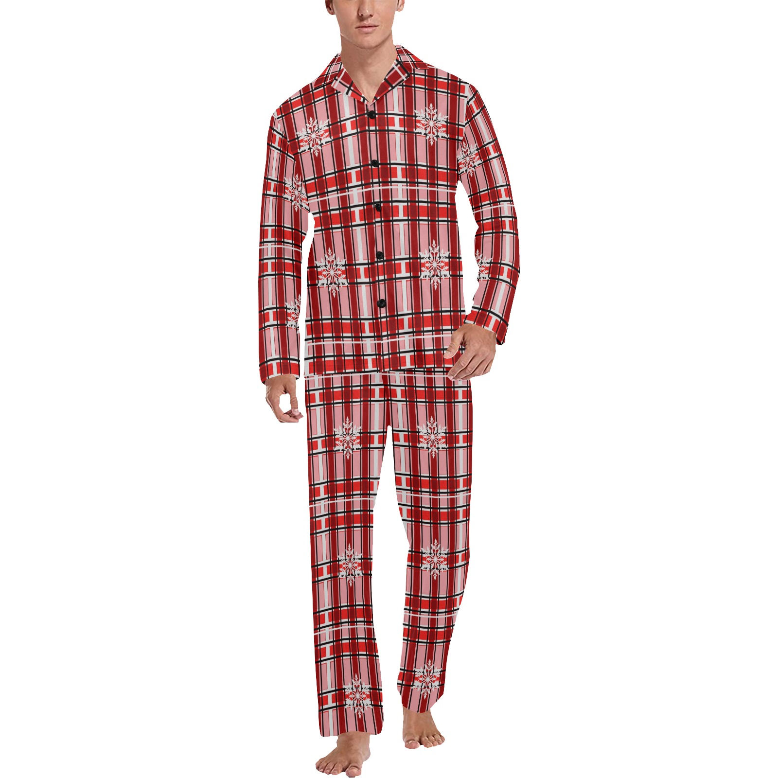 Snowflake Tartan Red - Men's Long Pajama Set