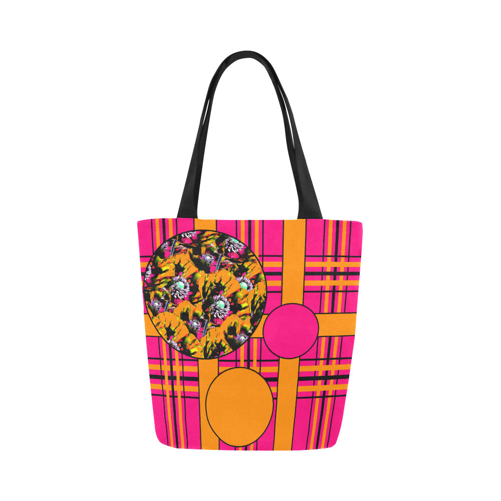 Tartan & Poppies - Orange & Pink - Pattern - Tote Bag