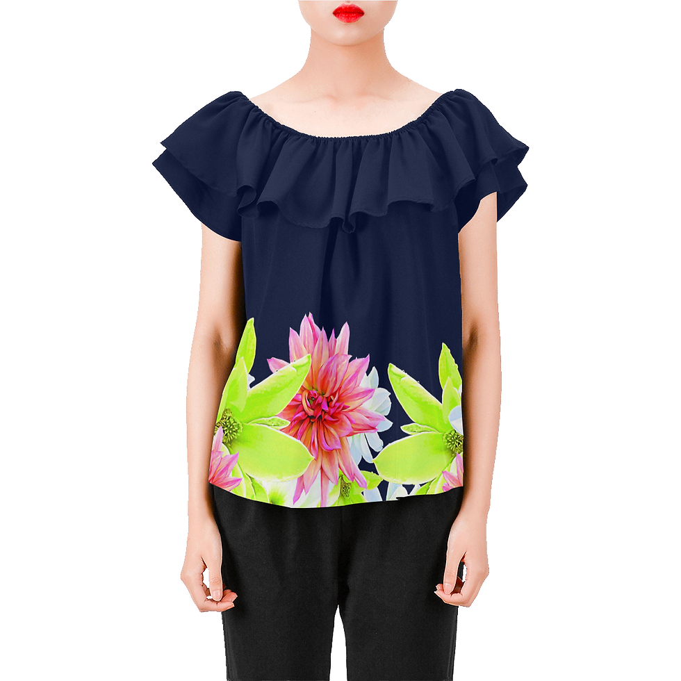 Thumbnail: Magnolia Butterflies Boarder - Women's Chiffon Blouse