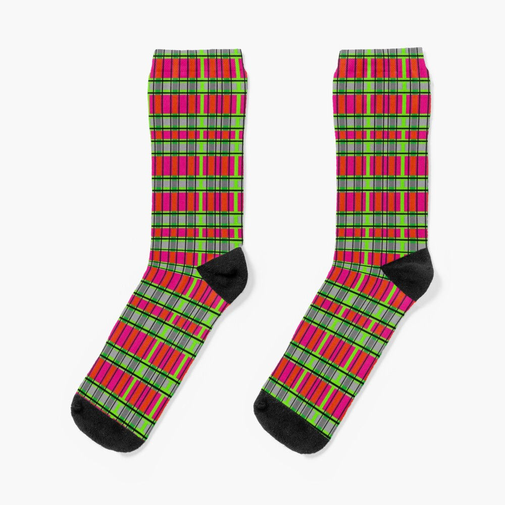 Tartan Terror - Lime Green, Red & Pink - Socks
